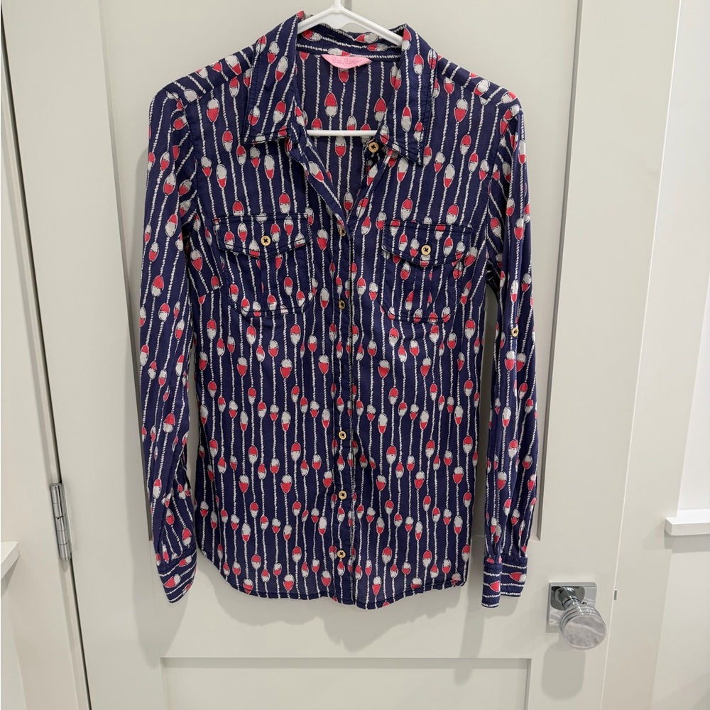 Lilly Pulitzer cruiser top camp oh buoy print button-up shirt